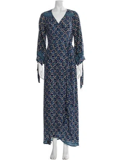 Pre-owned Natalie Martin Silk Floral Print Robe In Blue