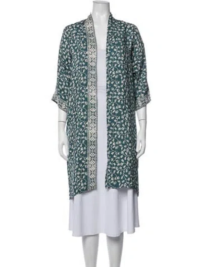 Pre-owned Natalie Martin Silk Floral Print Robe In Blue