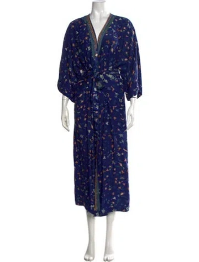 Pre-owned Natalie Martin Silk Long Dress In Blue