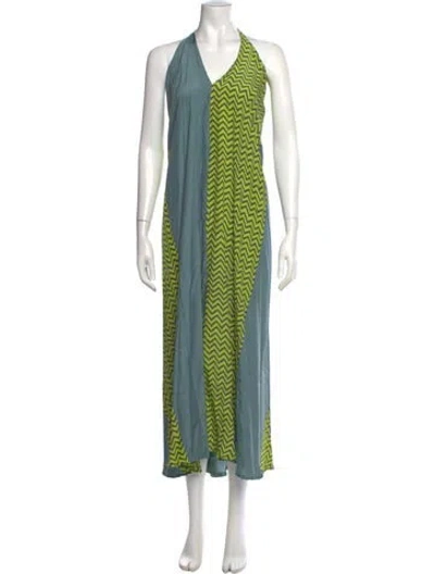Pre-owned Natalie Martin Silk Long Dress In Blue/green