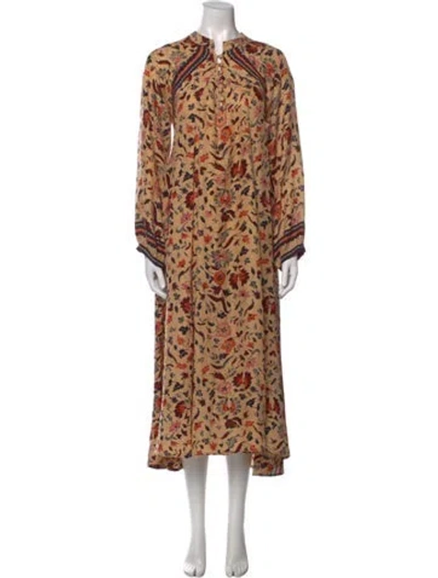 Pre-owned Natalie Martin Silk Long Dress In Brown