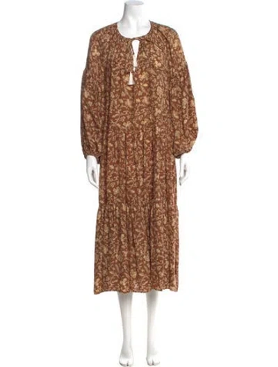 Pre-owned Natalie Martin Silk Long Dress In Brown