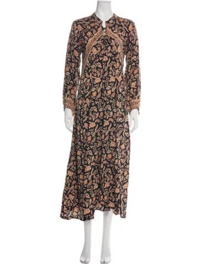 Pre-owned Natalie Martin Silk Long Dress In Brown