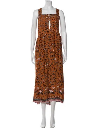Pre-owned Natalie Martin Silk Long Dress In Orange