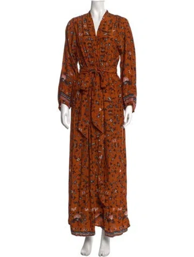 Pre-owned Natalie Martin Silk Long Dress In Orange