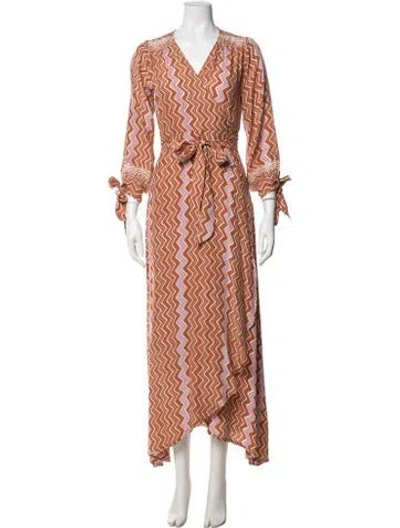 Pre-owned Natalie Martin Silk Long Dress In Orange/pink/white