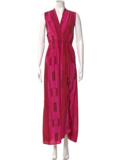 Pre-owned Natalie Martin Silk Long Dress In Pink