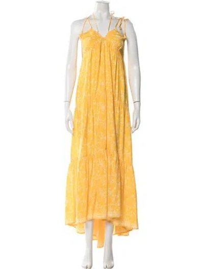 Pre-owned Natalie Martin Silk Long Dress In Yellow