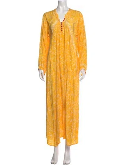 Pre-owned Natalie Martin Silk Long Dress In Yellow