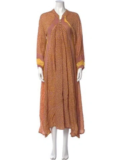 Pre-owned Natalie Martin Silk Long Dress In Yellow
