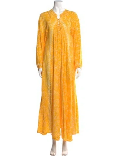 Pre-owned Natalie Martin Silk Long Dress In Yellow
