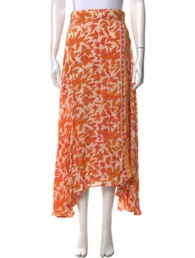 Pre-owned Natalie Martin Silk Long Skirt In Orange