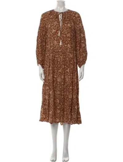 Pre-owned Natalie Martin Silk Midi Length Dress In Brown