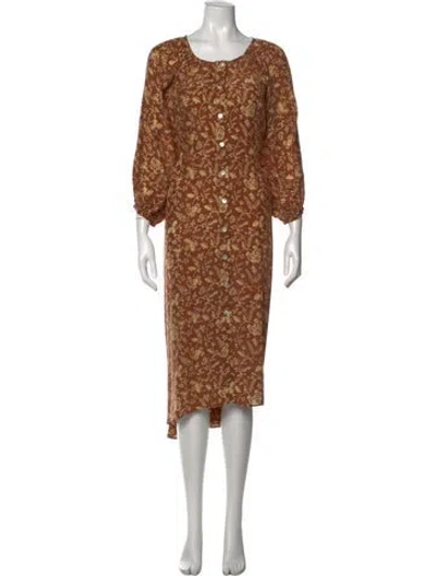 Pre-owned Natalie Martin Silk Midi Length Dress In Brown