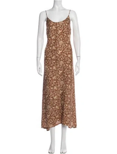 Pre-owned Natalie Martin Silk Midi Length Dress In Brown