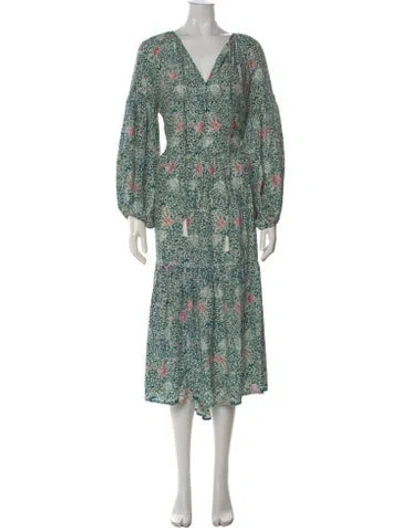 Pre-owned Natalie Martin Silk Midi Length Dress In Green