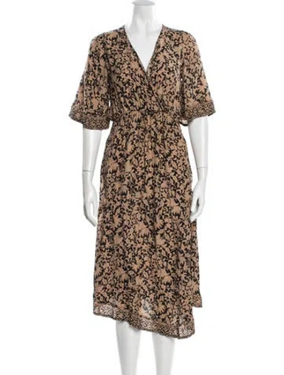 Pre-owned Natalie Martin Silk Midi Length Dress In Neutral