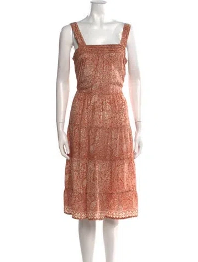 Pre-owned Natalie Martin Silk Midi Length Dress In Orange