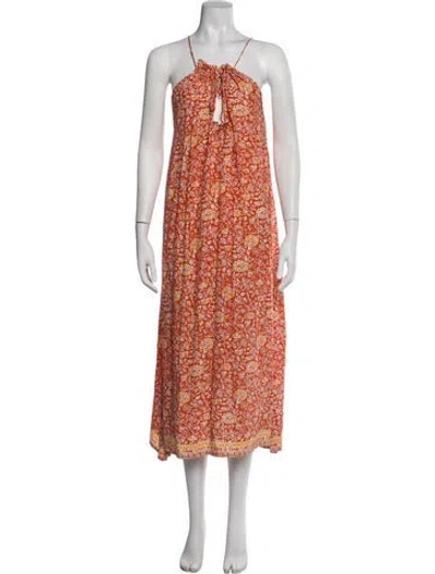Pre-owned Natalie Martin Silk Midi Length Dress In Orange