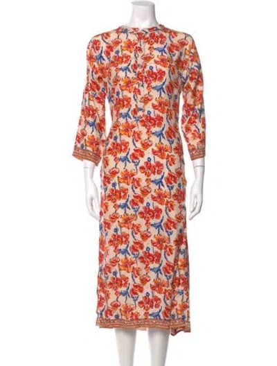 Pre-owned Natalie Martin Silk Midi Length Dress In Red