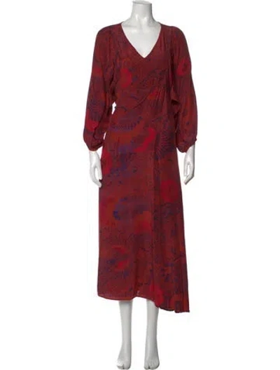 Pre-owned Natalie Martin Silk Midi Length Dress In Red