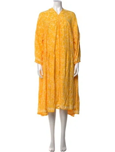 Pre-owned Natalie Martin Silk Midi Length Dress In Yellow