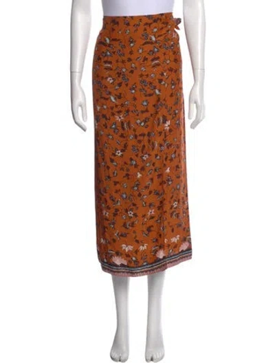 Pre-owned Natalie Martin Silk Midi Length Skirt In Orange