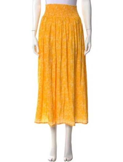 Pre-owned Natalie Martin Silk Midi Length Skirt In Yellow
