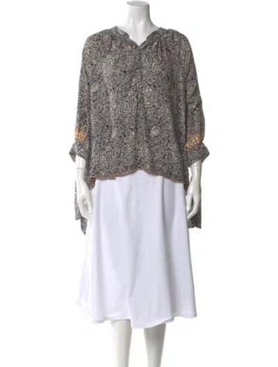 Pre-owned Natalie Martin Silk Paisley Print Blouse In Neutral