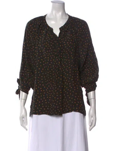 Pre-owned Natalie Martin Silk Polka Dot Print Blouse In Black