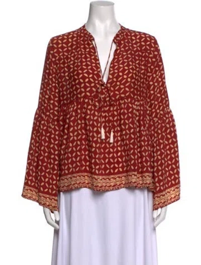 Pre-owned Natalie Martin Silk Printed Blouse In Red
