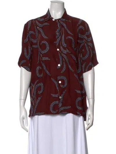 Pre-owned Natalie Martin Silk Printed Button-up Top In Red