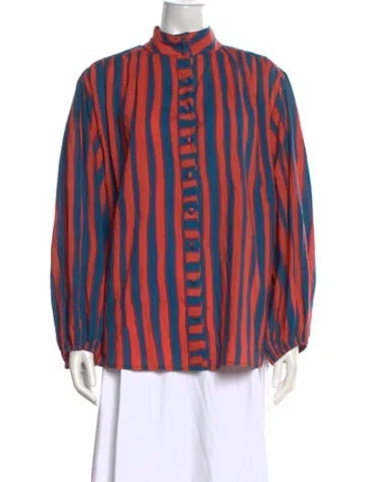Pre-owned Natalie Martin Striped Long Sleeve Blouse In Blue