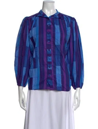 Pre-owned Natalie Martin Striped Long Sleeve Blouse In Blue