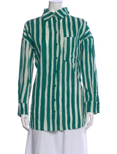 Pre-owned Natalie Martin Striped Long Sleeve Button-up Top In Green