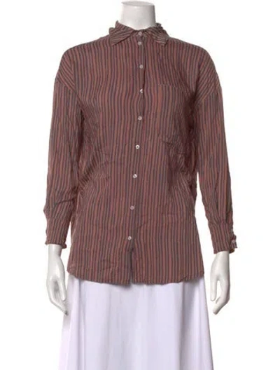 Pre-owned Natalie Martin Striped Long Sleeve Button-up Top In Multicolor