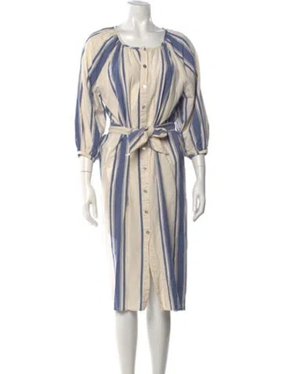 Pre-owned Natalie Martin Striped Midi Length Dress In Neutrals