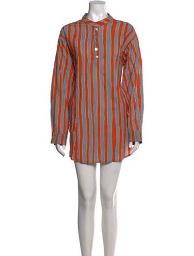 Pre-owned Natalie Martin Striped Midi Length Dress In Orange
