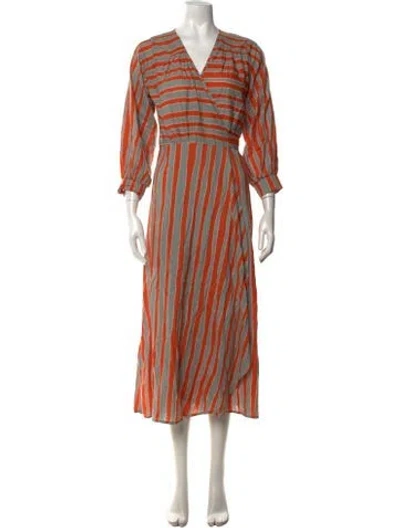 Pre-owned Natalie Martin Striped Midi Length Dress In Orange