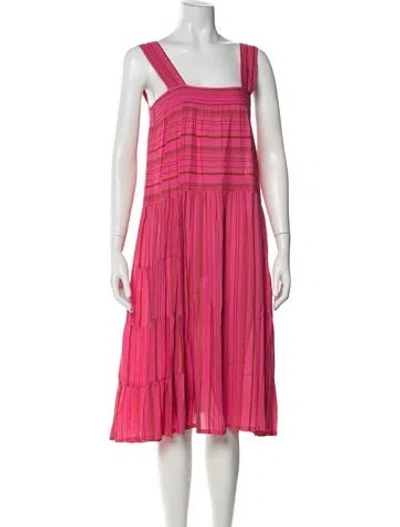 Pre-owned Natalie Martin Striped Midi Length Dress In Pink