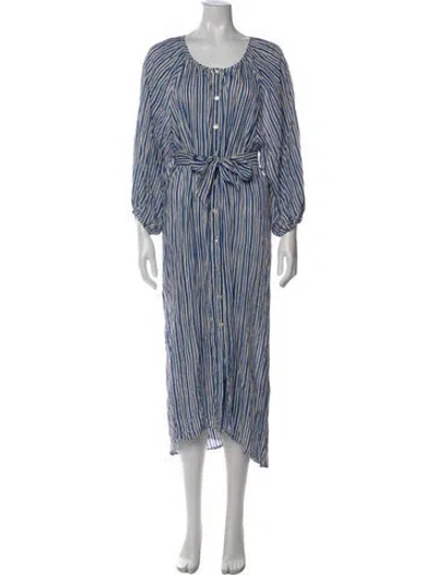 Pre-owned Natalie Martin Striped Midi Length Dress In White