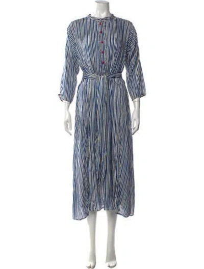 Pre-owned Natalie Martin Striped Midi Length Dress In White