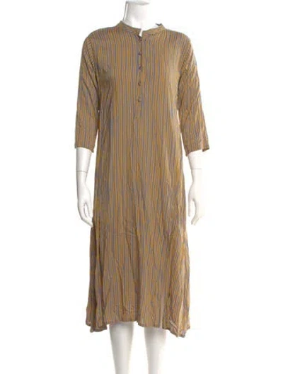 Pre-owned Natalie Martin Striped Midi Length Dress In Yellow