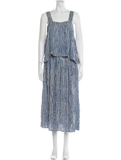 Pre-owned Natalie Martin Striped Raw-edge Trim Skirt Set In Blue