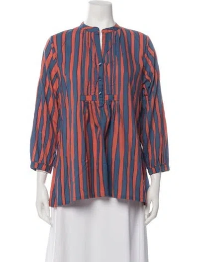 Pre-owned Natalie Martin Striped Three-quarter Sleeve Blouse In Blue