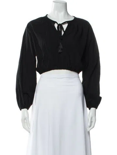 Pre-owned Natalie Martin Tie Neck Long Sleeve Crop Top W/ Tags In Black