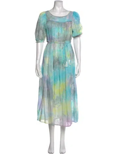 Pre-owned Natalie Martin Tie-dye Print Long Dress In Blue