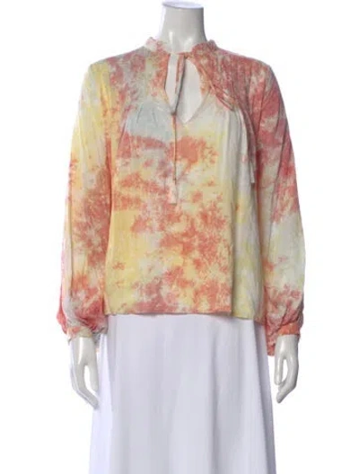 Pre-owned Natalie Martin Tie-dye Print Tie Neck Blouse In Pink