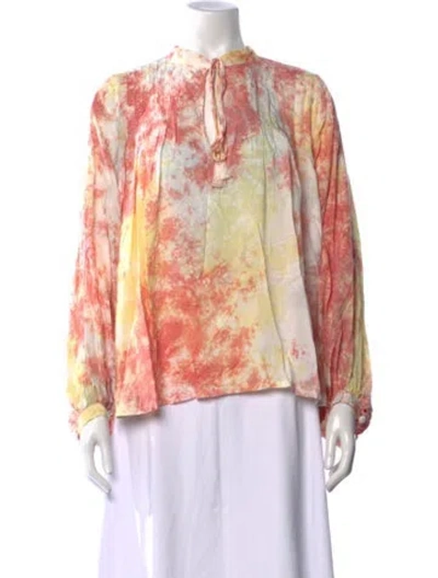 Pre-owned Natalie Martin Tie-dye Print Tie Neck Blouse In Pink