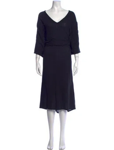 Pre-owned Natalie Martin V-neck Midi Length Dress In Black